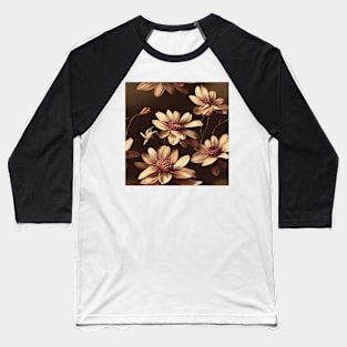 Vintage Brown Floral Pattern Baseball T-Shirt